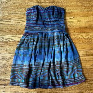 American Rag Strapless Dress in Blue and Brown Tones